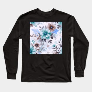 White Sky Blue Spring Flowers Long Sleeve T-Shirt